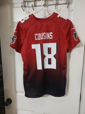 Youth Red Atlanta Football Short Sleeve Jersey Tee - #18 Cousins
